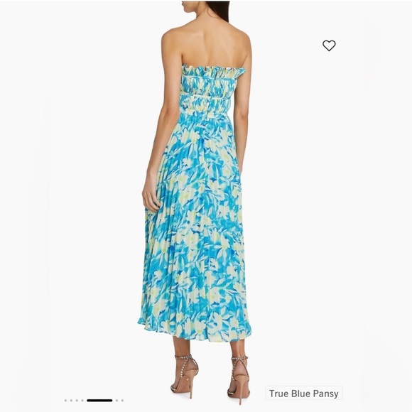 NWT AMUR Scottie Floral Pleated Strapless Midi Dress - True Blue Pansy - size 2 - Picture 2 of 9